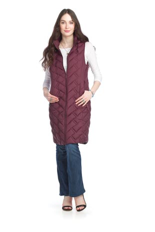 JT-15706 - Zip Front Puffer Vest with Pockets & Hood  - Colors: Black, Burgundy  - Available Sizes:XS-XXL - Catalog Page:74 